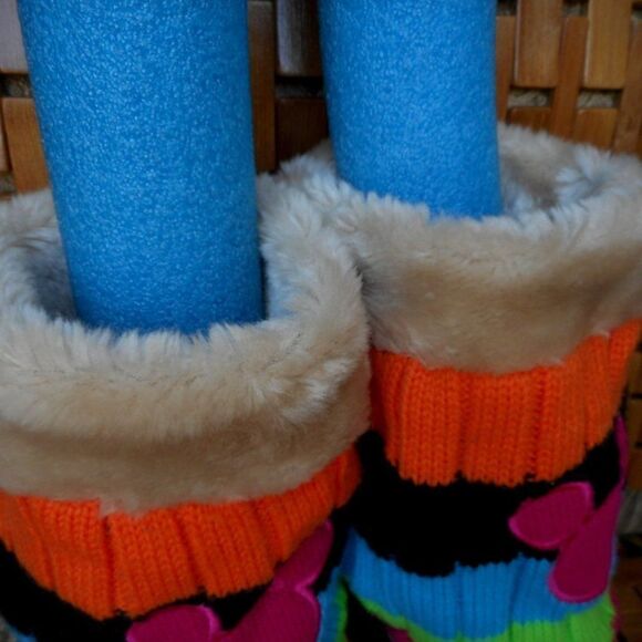 DISNEY Neon Colored Horizontal Striped Faux Leather Slipper Booties L/XL - Picture 2 of 7